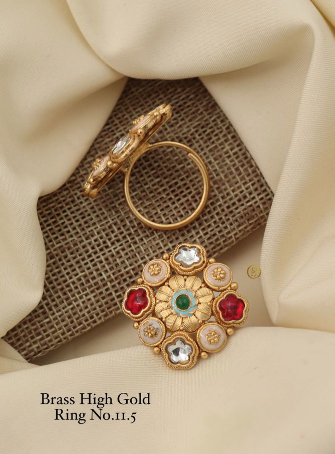 Brass High Gold Matte Ring Set 5 Wholesale Price In Surat
